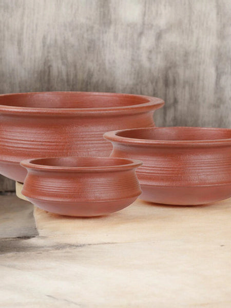 Ecocraft Red Clay Biryani Pot Combo – 1L, 2L & 3L (Set of 3)