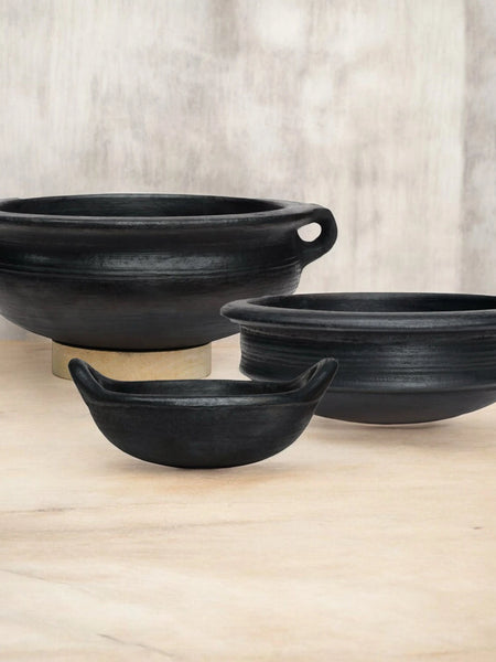 Ecocraft Black Clay Cookware Essentials – Pot, Kadai & Chatti (Set of 3)