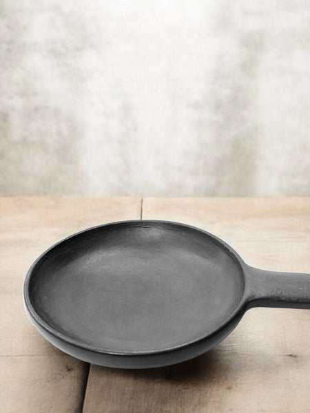 Ecocraft Black Clay Tawa / Frying Pan With Handle