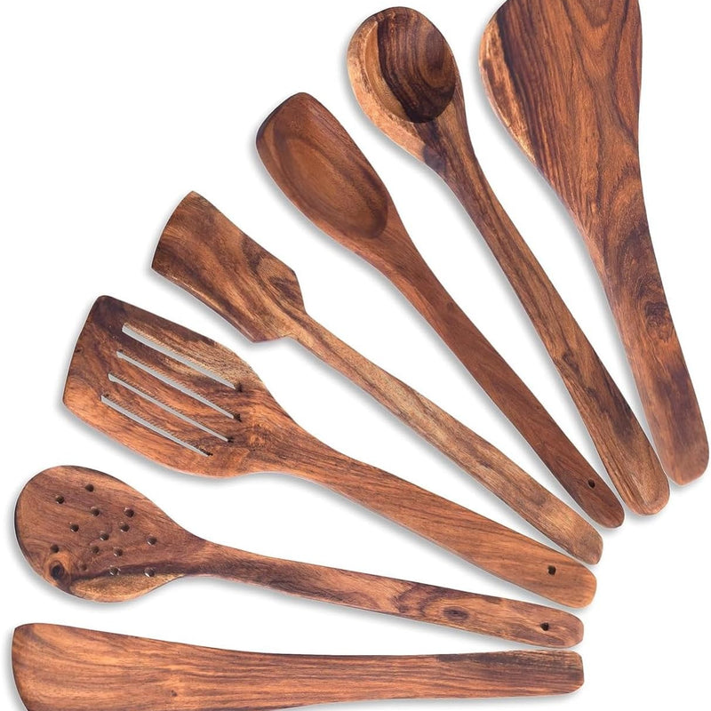 Ecocraft Sheesham Wood Spatula Set of 7 | Traditional Wooden Cooking Spoon
