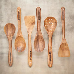 Ecocraft India 100% Natural Neem Wood Spoon & Spatula Set – 6-Piece Cooking & Serving Ladles  Toxin-Free, Anti-Microbial, Eco-Friendly Kitchen Tools