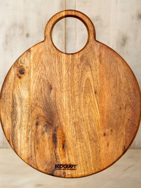 Ecocraft India Round Wooden Chopping & Serving Board – Natural Acacia Wood