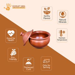 Ecocraft Handmade Unglazed Clay Serving Bowl with Lid – Traditional Earthen Bowl for Curries, Snacks & Yogurt