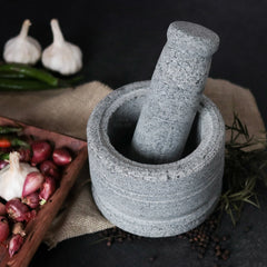 Ecocraft Traditional Stone Mortar and Pestle | Handcrafted Natural Grinder