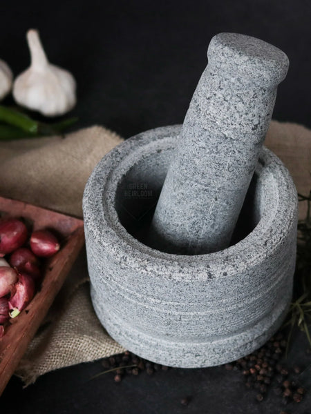 Ecocraft Traditional Stone Mortar and Pestle | Handcrafted Natural Grinder