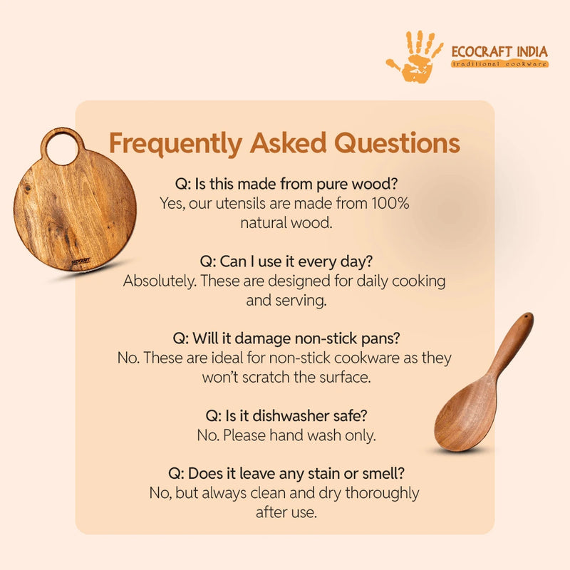 Ecocraft India 100% Natural Neem Wood Cooking & Serving Spoon Set – 7-Piece Spatula/Ladle Combo | Toxin-Free & Anti-Microbial