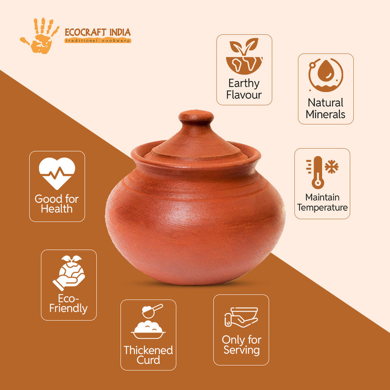 Ecocraft Red Clay Curd Pot with Lid – 1000 ML