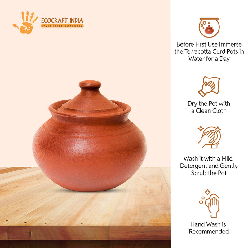 Ecocraft Red Clay Curd Pot with Lid – 1000 ML
