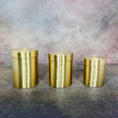 Handcrafted Brass Hammered Kitchen Storage Box Set of 3 | Brass Dabba for Flour, Spices, Pulses | Multipurpose Brass Container for Kitchen Storage