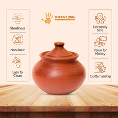 Ecocraft Red Clay Curd Pot with Lid – 1000 ML