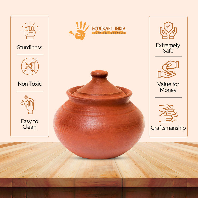 Ecocraft Red Clay Curd Pot with Lid – 1000 ML