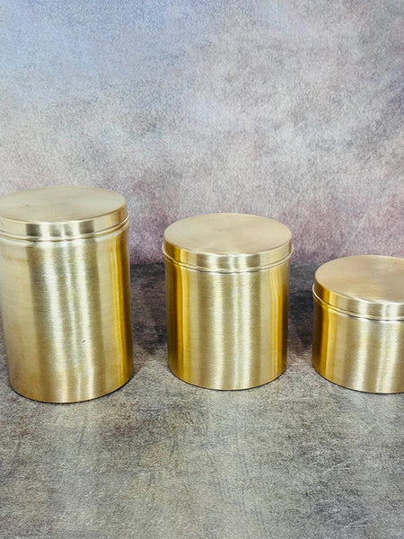Handcrafted Combo Set of 3 Brass Kitchen Storage Boxes | Brass Dabba for Flour, Spices & Pulses | Traditional Brass Containers