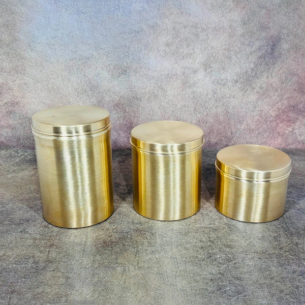 Handcrafted Combo Set of 3 Brass Kitchen Storage Boxes | Brass Dabba for Flour, Spices & Pulses | Traditional Brass Containers