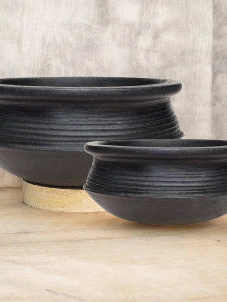 Ecocraft India Black Clay Biryani Handi & Pot Combo – Set of 2