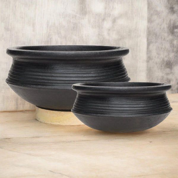 Ecocraft India Black Clay Biryani Handi & Pot Combo – Set of 2