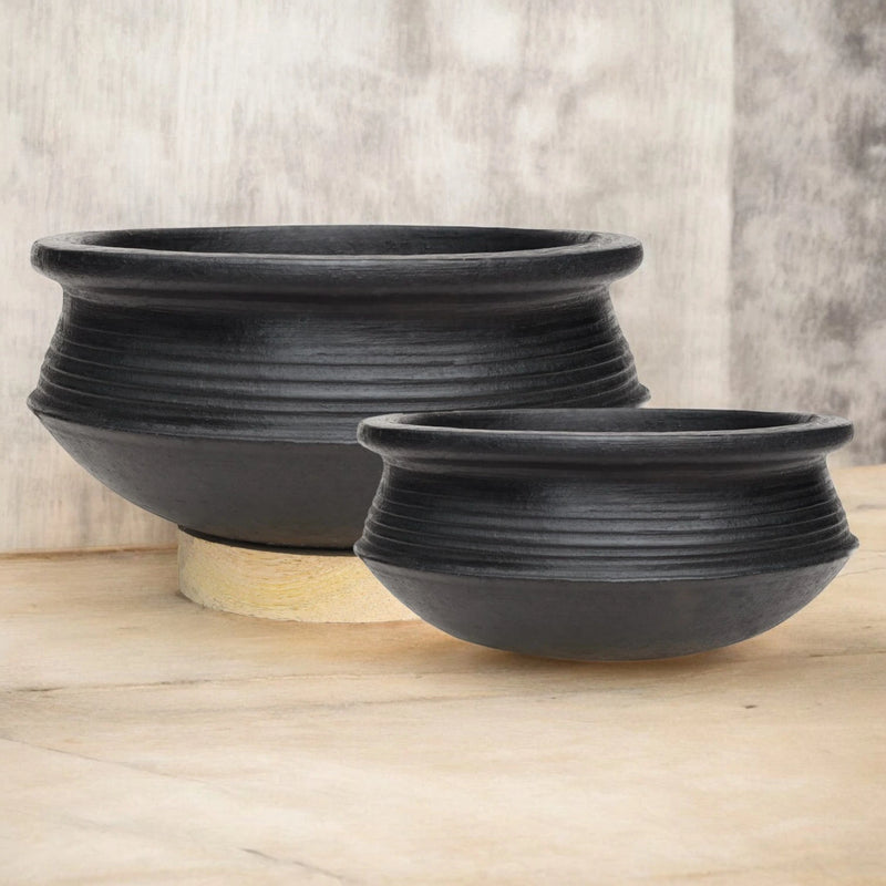 Ecocraft India Black Clay Biryani Handi & Pot Combo – Set of 2