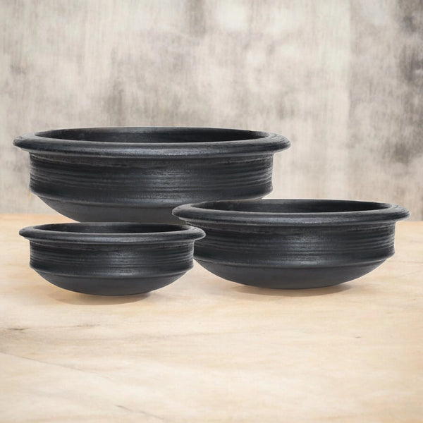 Ecocraft Black Clay Pot Combo (1,2,3 litres)
