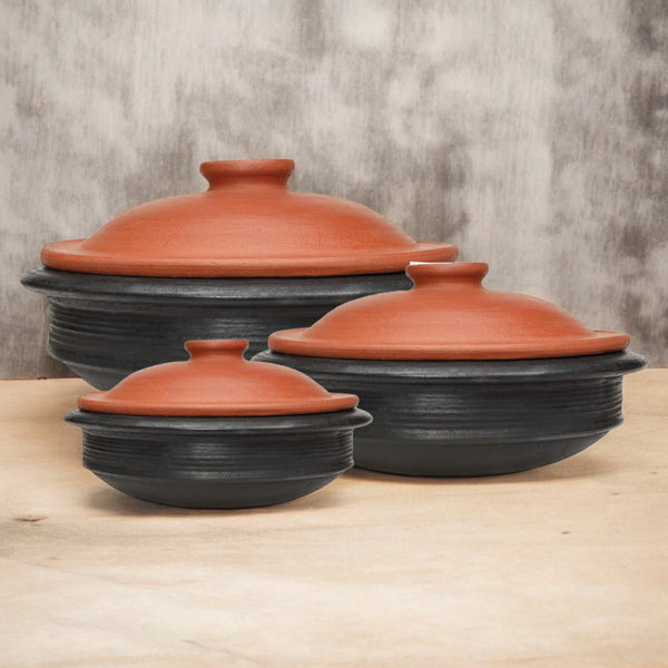Ecocraft Black Clay Pot Set with Lid (1,2,3 litres)