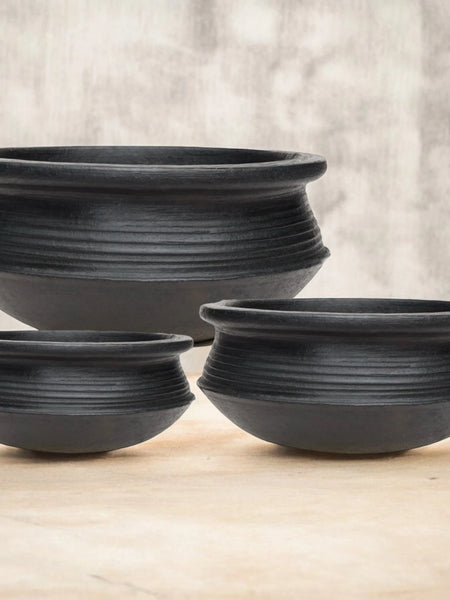 Ecocraft Black Clay Biryani Pot Combo – 1L, 2L & 3L (Set of 3)
