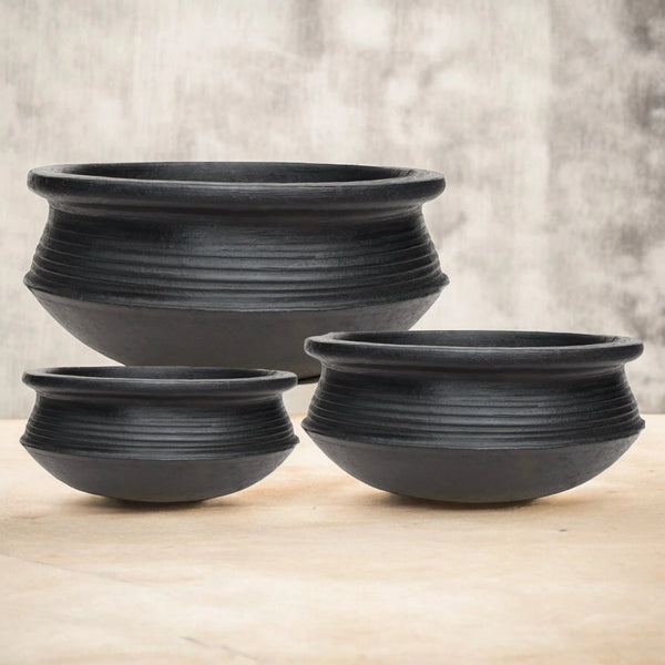 Ecocraft Black Clay Biryani Pot Combo – 1L, 2L & 3L (Set of 3)