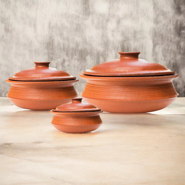 Ecocraft Biryani Red Clay Pot Combo with Lids – 1L, 2L & 3L (Set of 3)