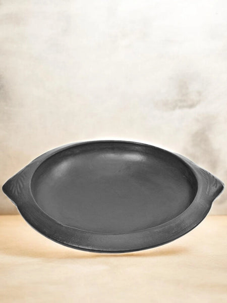 Ecocraft Black Clay Tawa/Frying Pan With Handle