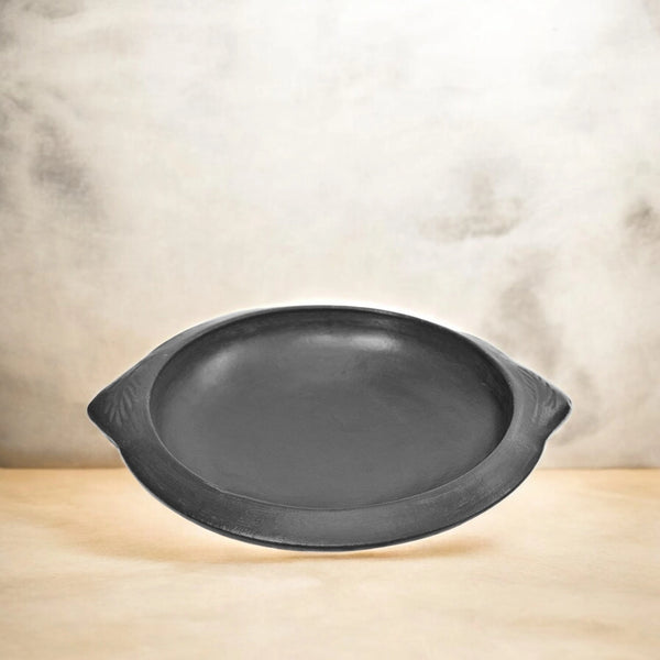 Ecocraft Black Clay Tawa/Frying Pan With Handle