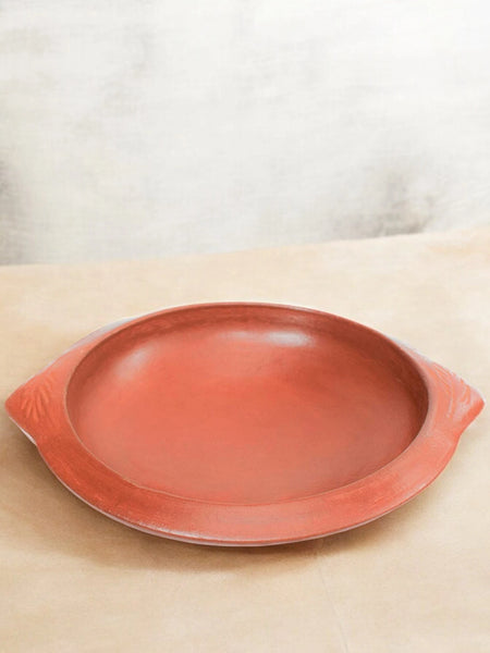 Ecocraft Red Clay Tawa / Frying Pan With Handle