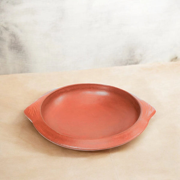 Ecocraft Red Clay Tawa / Frying Pan With Handle