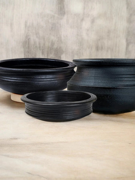 Ecocraft Black Clay Handi, Pot & Kadai – Set of 3