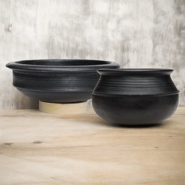 Ecocraft Black Clay Handi & Pot Combo –  Set of 2