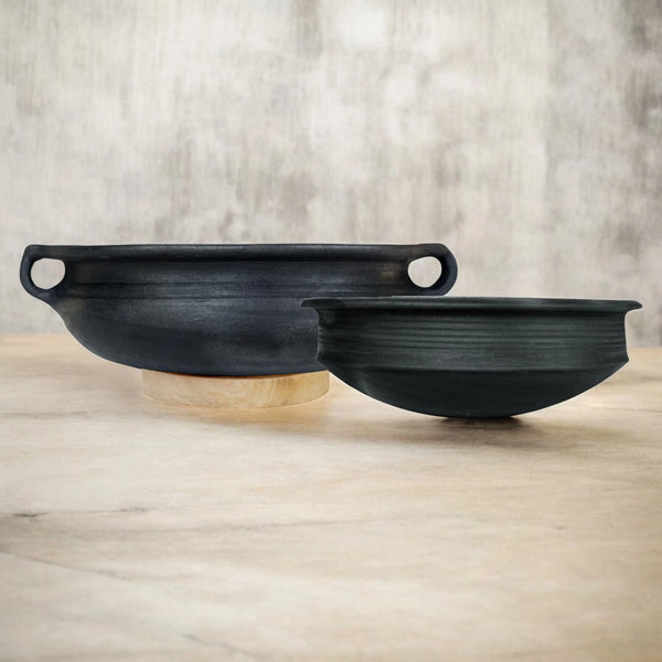 Ecocraft Black Clay Kadai & Pot Combo – Set of 2