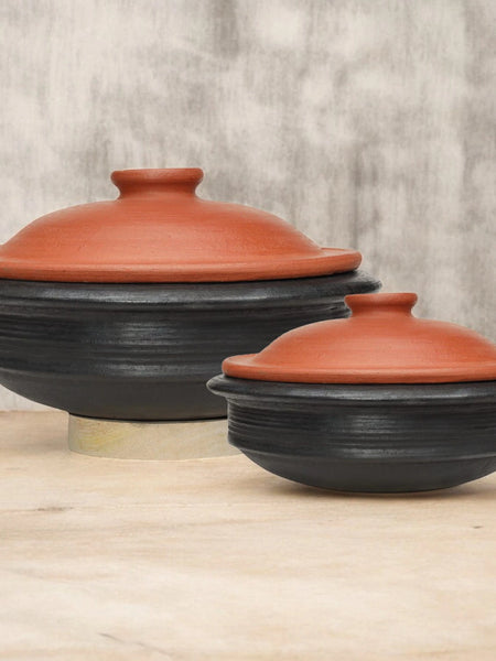 Ecocraft Black Clay Pot with Lid Combo – Set of 2
