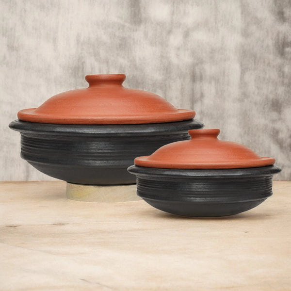 Ecocraft Black Clay Pot with Lid Combo – Set of 2