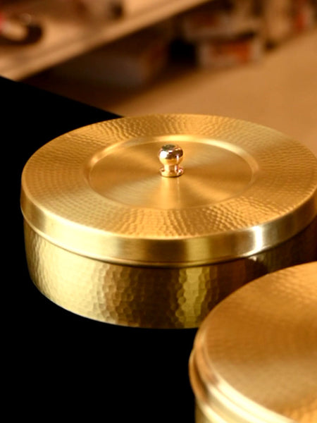Ecocraft Brass Hammered Masala Daani – Spice Box with 7 Containers & Spoon