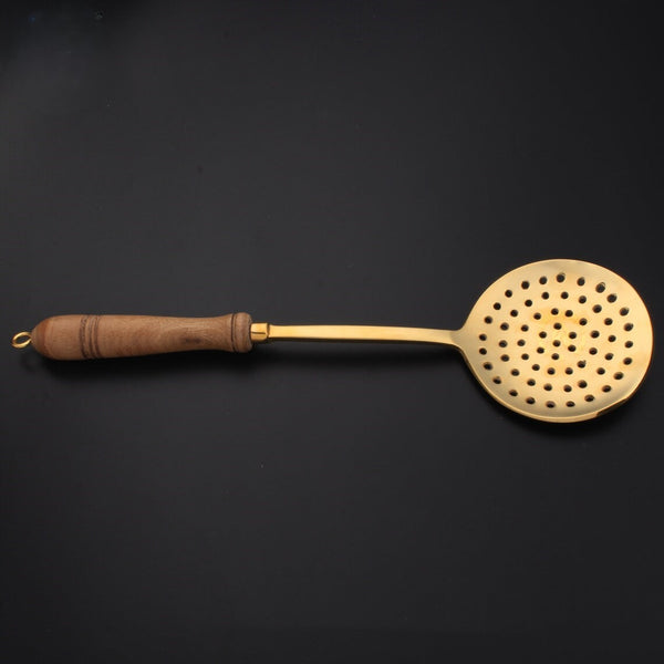 Ecocraft Brass Cooking Ladle with Wooden Handle | Antique Frying & Serving Spoon