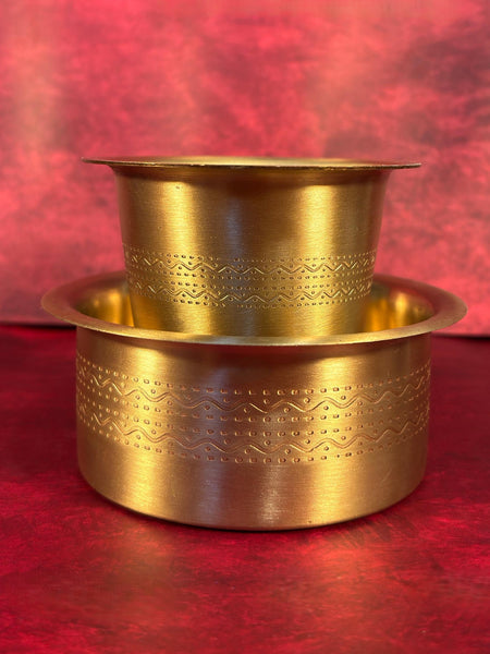 Traditional Brass Kolam Etched Matte Finish Coffee Dabara Set – Authentic South Indian Coffee & Tea Serving Tumbler (165 ml)