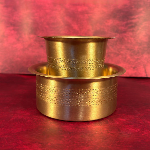 Traditional Brass Kolam Etched Matte Finish Coffee Dabara Set – Authentic South Indian Coffee & Tea Serving Tumbler (165 ml)