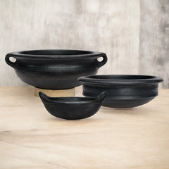 Ecocraft Black Clay Cookware Essentials – Pot, Kadai & Chatti (Set of 3)