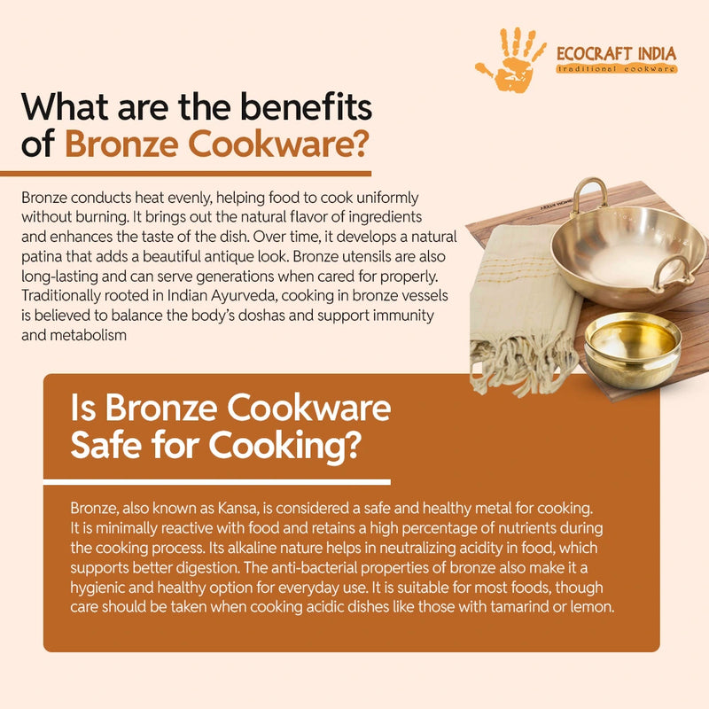 Ecocraft Bronze Tawa Pan with Long Handle – Traditional Flat Pan for Everyday Cooking