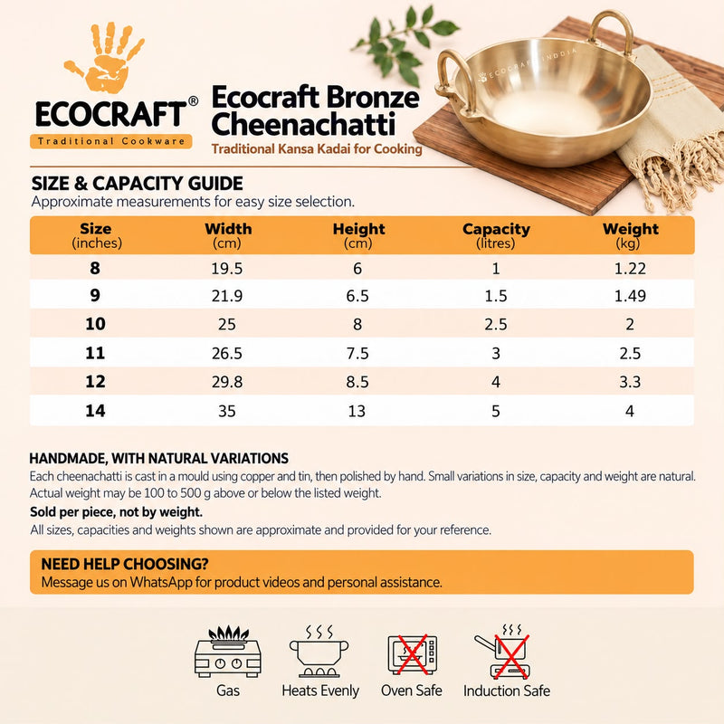 Ecocraft Bronze Cheenachatti – Traditional Kansa Kadai for Cooking