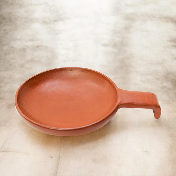 Red Clay Frying Pan with Handle – Traditional Tawa