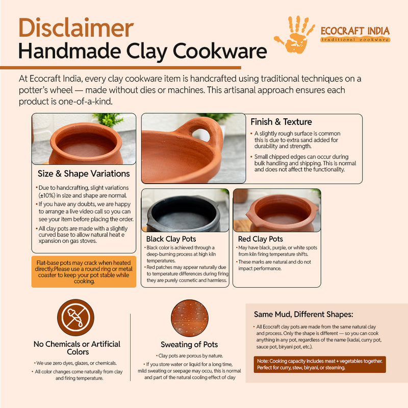Ecocraft Black Clay Tawa / Frying Pan With Handle