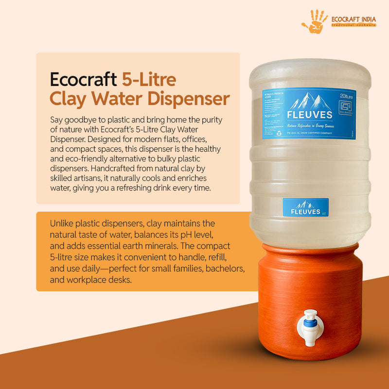 Ecocraft Handmade Clay Water Dispenser 5 liter – Natural Earthen Pot for Cool & Healthy Drinking Water
