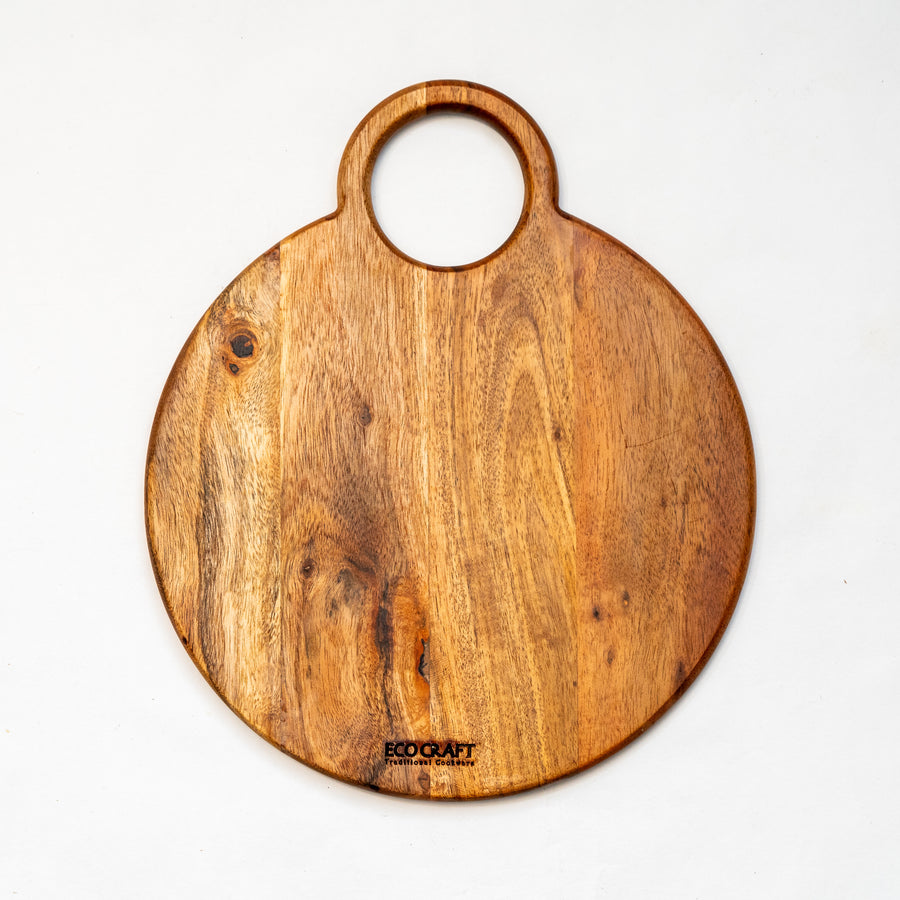 Ecocraft India Round Wooden Chopping & Serving Board – Natural Acacia Wood