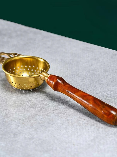 Brass Tea Strainer with Wooden Handle for Firm Grip | Durable & Easy Straining