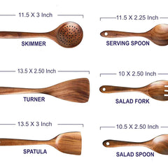 Ecocraft Sheesham Wood Spatula Set of 6 | Natural Wooden Cooking & Serving Spoons