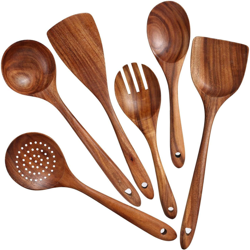 Ecocraft Sheesham Wood Spatula Set of 6 | Natural Wooden Cooking & Serving Spoons