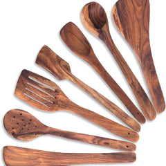 Ecocraft Sheesham Wood Spatula Set of 7 | Traditional Wooden Cooking Spoon