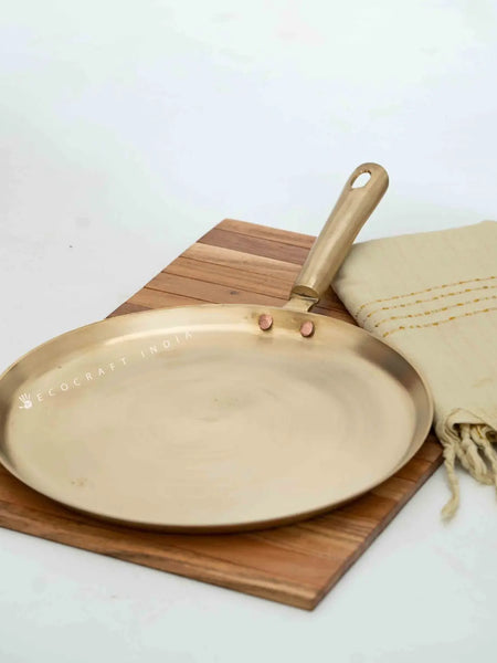 Ecocraft Bronze Tawa Pan with Long Handle – Traditional Flat Pan for Everyday Cooking 1
